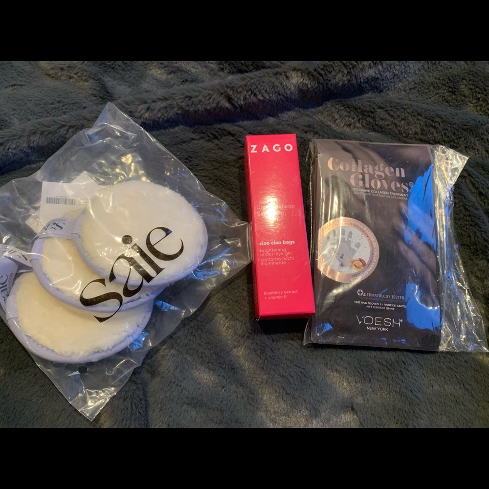 Skincare Bundle Saie Reusable Beauty Rounds/Voesh Collagen Gloves/under eye gel